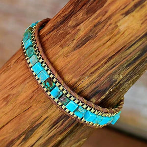 Bracelet Turquoise Pierre Empereur | Chaîne carrée en cuivre