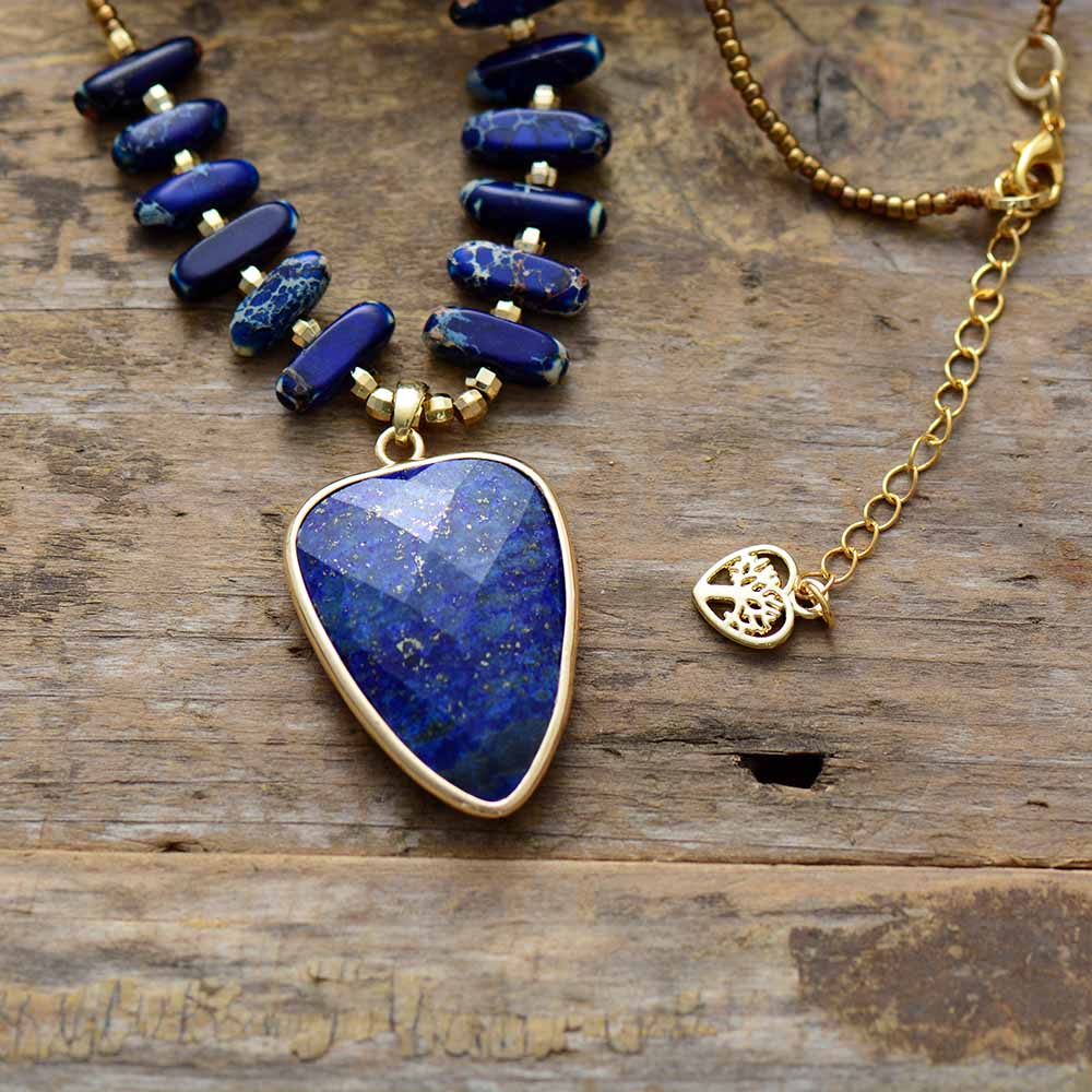 Khalee Samo Bohemian Natural Stones Lapis Pendant Necklace Women Exquisite Charm Beaded Choker Necklace OL Jewelry Femme Wholesale