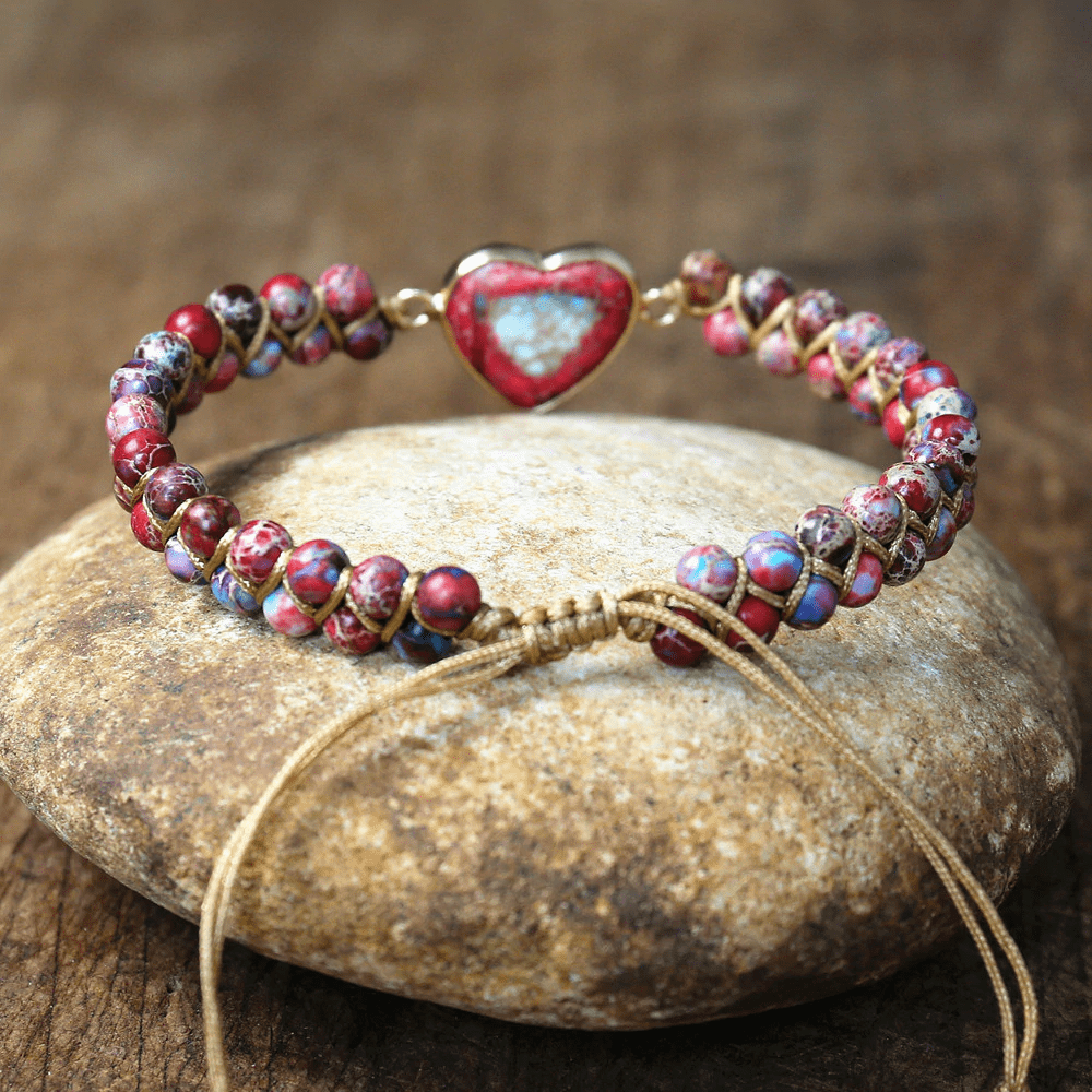 Herz Armband aus roten Jaspissteinen | Boho