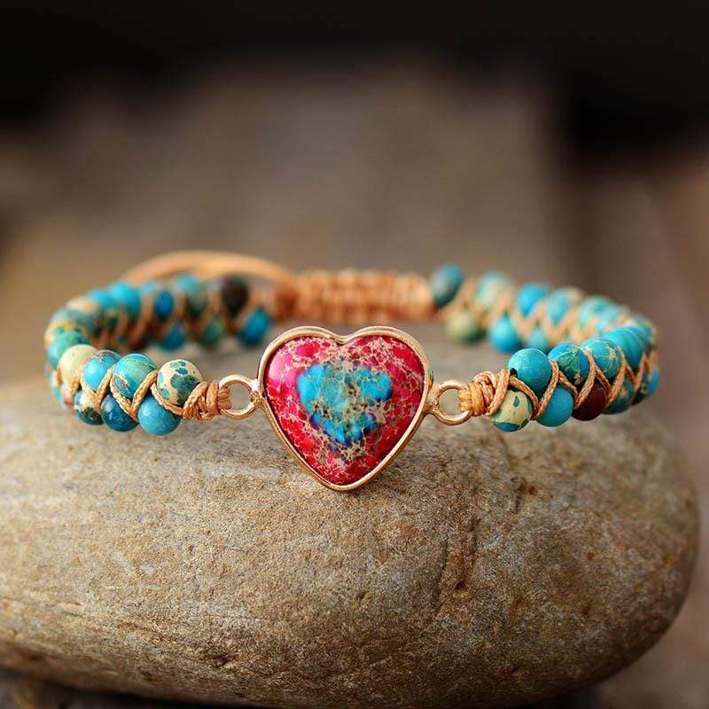 Khalee Samo Natural Stone Heart Charm Bracelets String Braided Macrame Bracelets Jaspers Friendship Wrap Bracelet Femme Women Jewelry