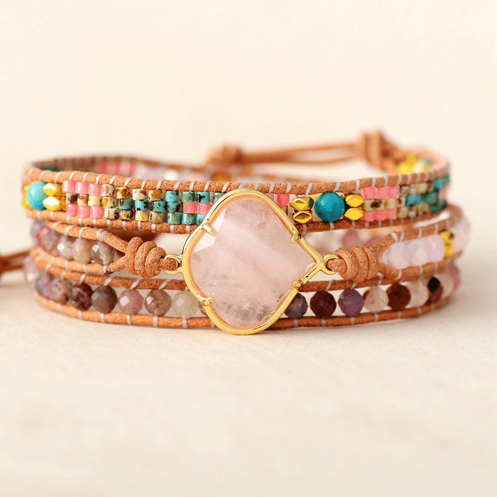 Khalee Samo Rosenquarz Wickelarmband | Boho | 100% Handgemacht