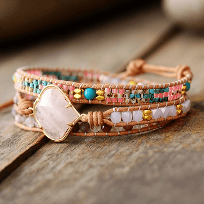 Khalee Samo Rosenquarz Wickelarmband | Boho | 100% Handgemacht